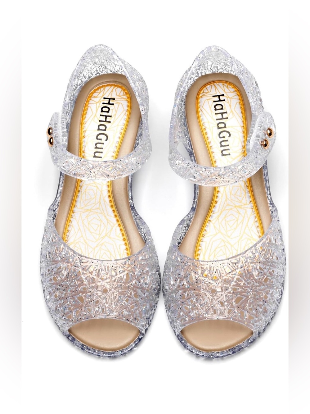 HaHaGuu Clear Glitter Jelly Mary Jane princess Sandals. For toddler girls 9.5